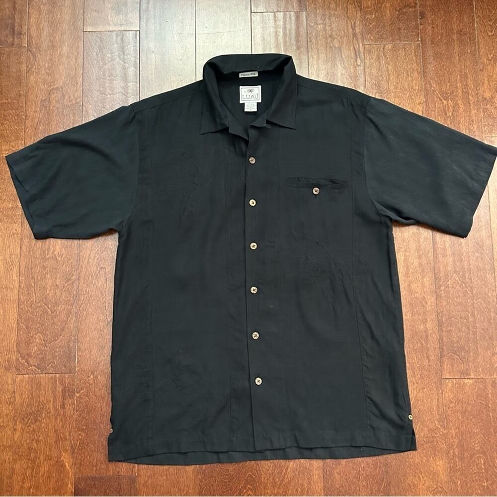 Luau Men's Silk and Cotton Blend Vacation Shirt, Embroidered, Size Medium
